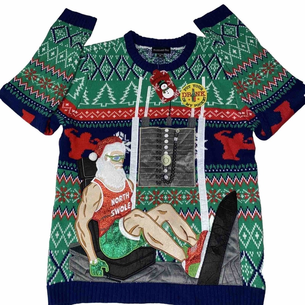 Blizzard Bay Ugly Christmas Sweater Men M Fits Large North Swole Gym Santa Party